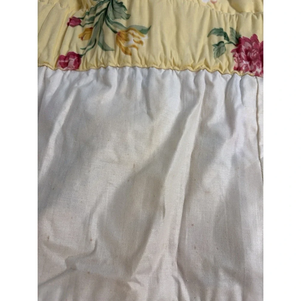 Vintage Yellow Floral Valances With Blue Piping Lined Custom Made Set Of 2